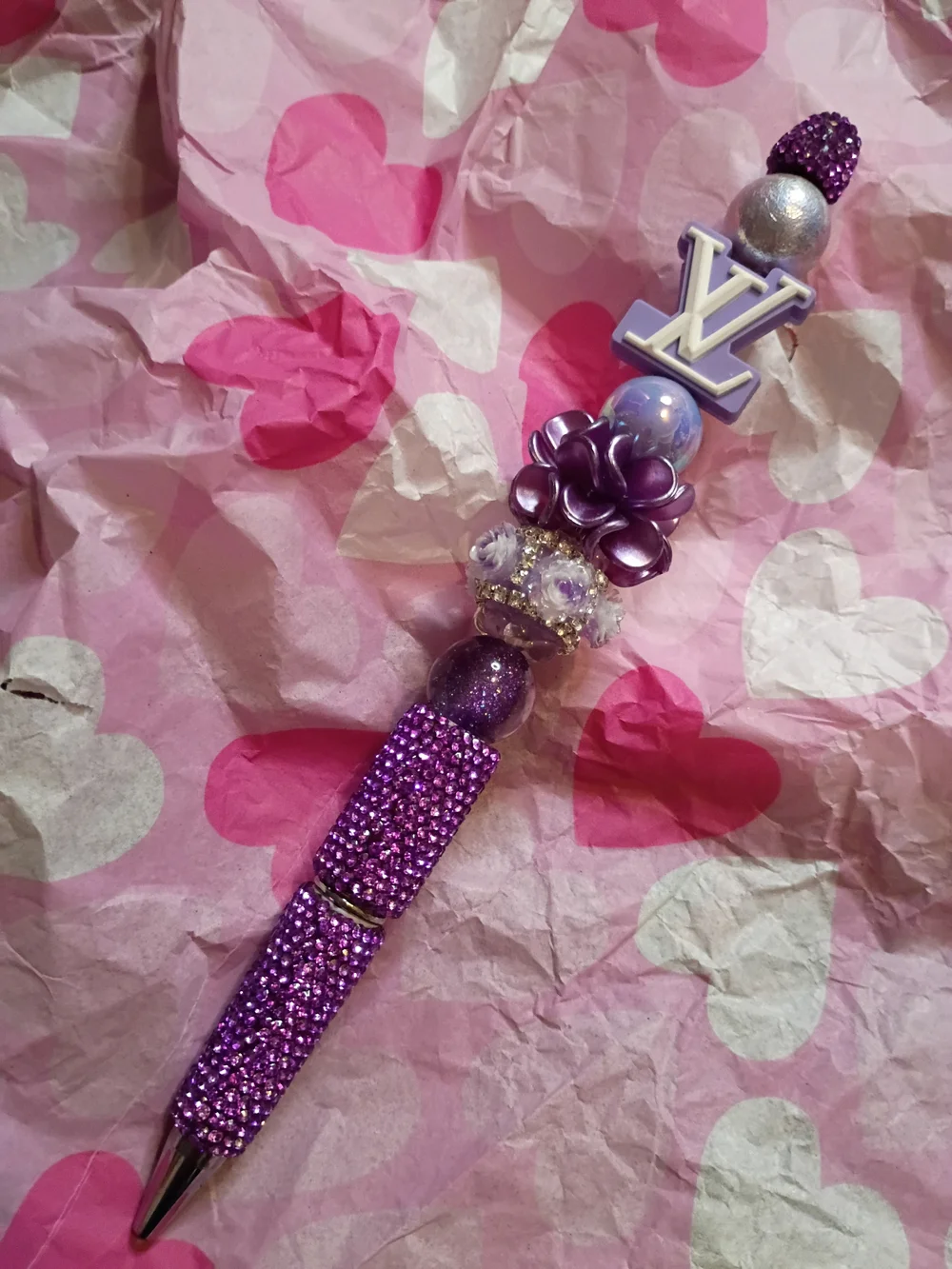 Luxury-Inspired Purple Crystal Beaded Ballpoint Pen